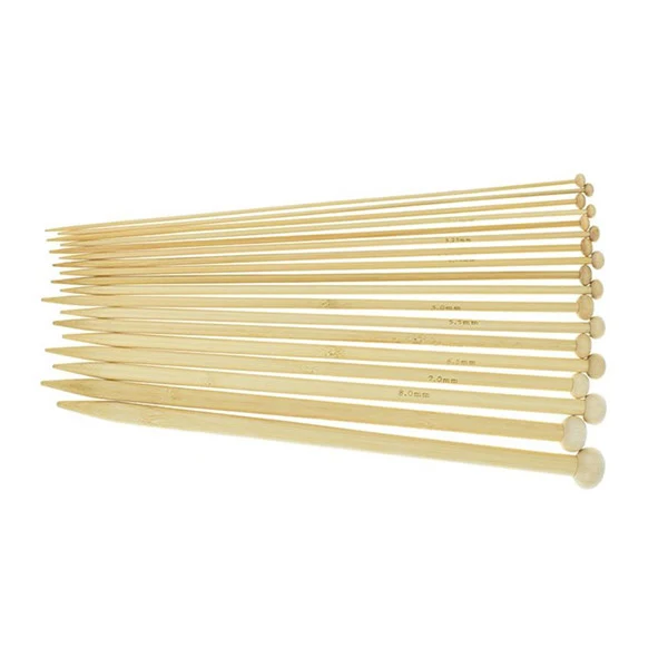 Zestaw igieł jednoostrzowych, jasny bambus, 2-10 mm, rozmiar 18, 35 cm