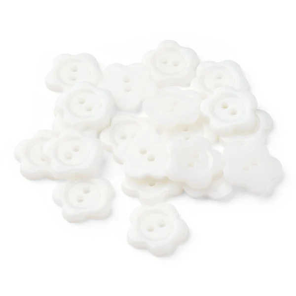HobbyArts Guziki plastikowe White Flower, 15 mm, 20 szt