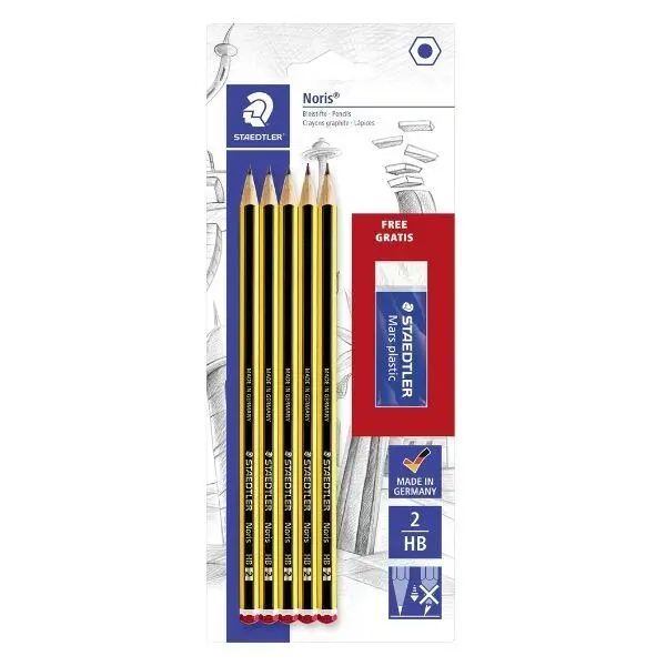 STAEDTLER Noris Pencils HB & Eraser, 5 + 1 pcs