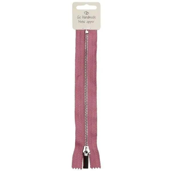 Go Handmade Zipper Metal Pink 25 cm, Silver