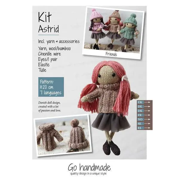 Go Handmade knitting kit Astrid Rude włosy/brązowa sukienka/tiulowa spódnica