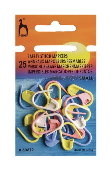 Pony Safety Stitch Markers Small, 25 pcs (yellow, turquoise, orange and pink)