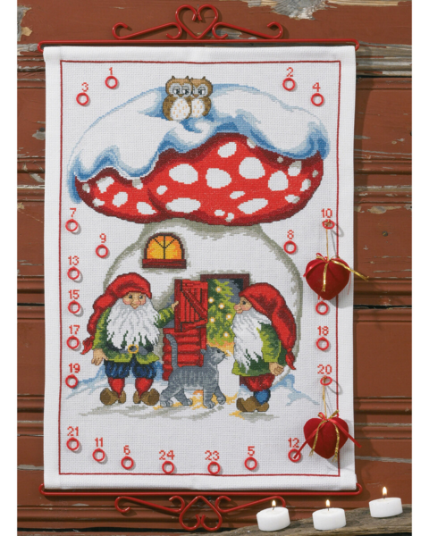 Zestaw do haftu 2 krasnale z kotem 5125/38 38 x 53 cm