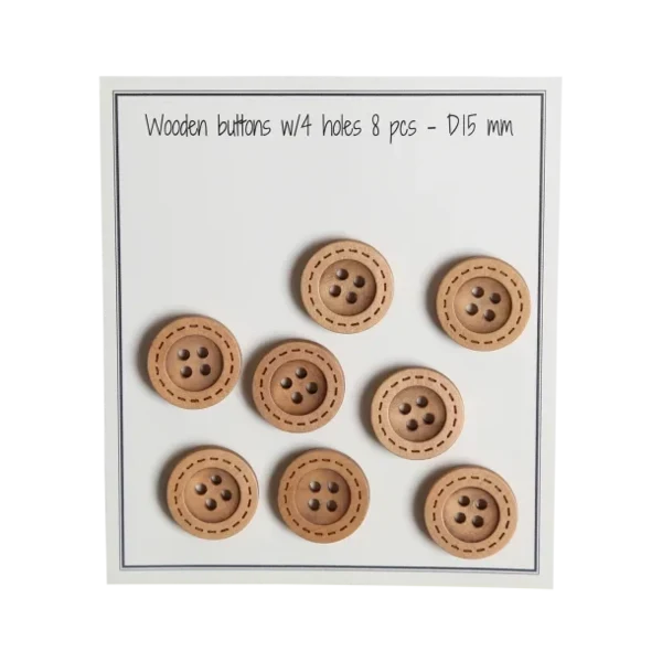 Go Handmade Drewniane guziki z przeszyciami (8 szt): 15 mm
