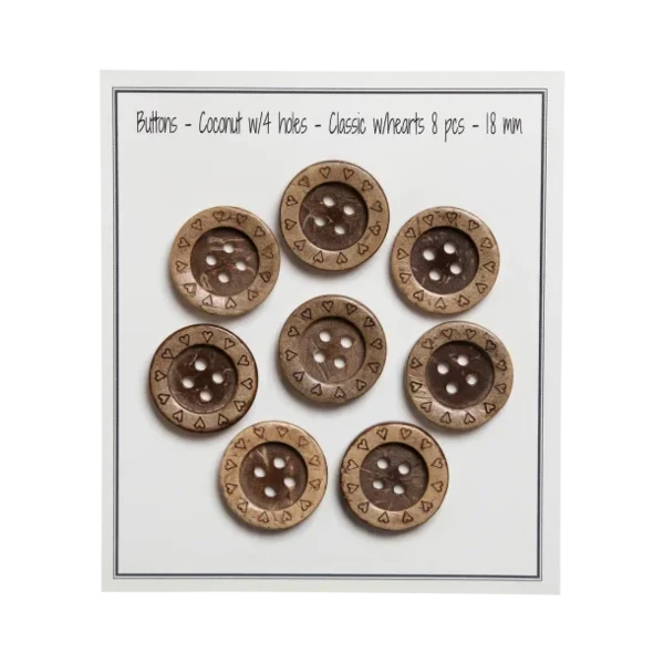 Go Handmade Drewniane guziki z sercami (8 szt.): 18 mm