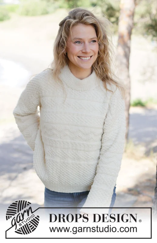 White Echo Sweater – DROPS 263-1, sweter ze ściegiem strukturalnym z DROPS Lima, zdjęcie 4