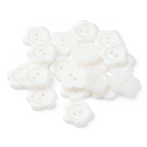 HobbyArts Guziki plastikowe White Flower, 15 mm, 20 szt