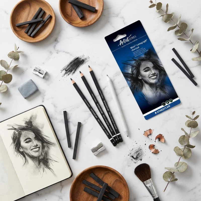 STAEDTLER March lumograph ołówki węglowe i kikut papieru, 3 + 1 szt – Zdjęcie główne