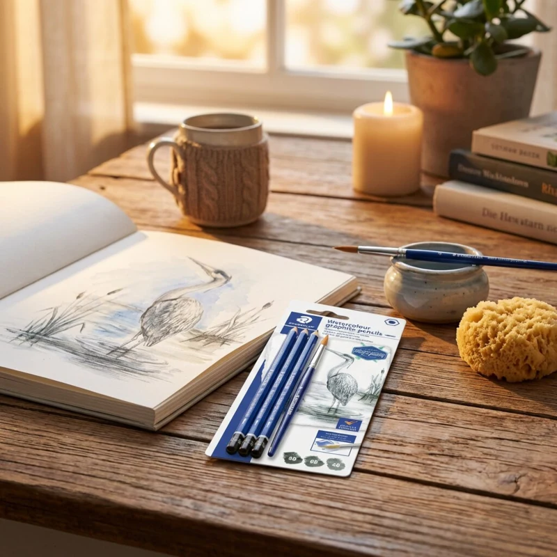 STAEDTLER Mars Lumograph Kredki akwarelowe grafitowe, 3 szt. + 1 pędzel – Zdjęcie główne