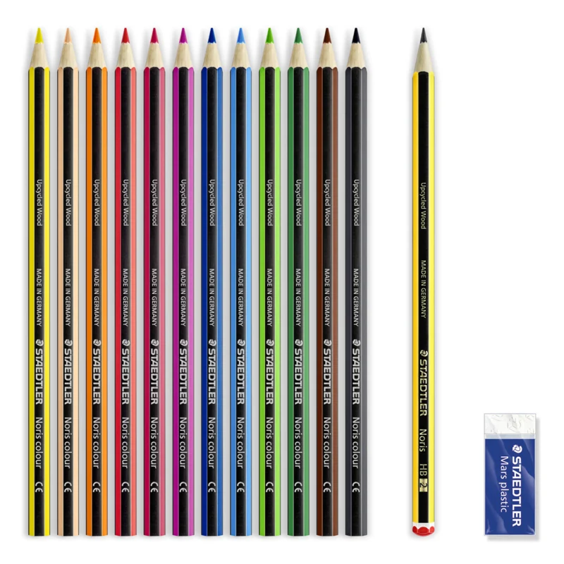 STAEDTLER Noris Club kredki + ołówek i gumka, 12 + 2 szt – Zawartość