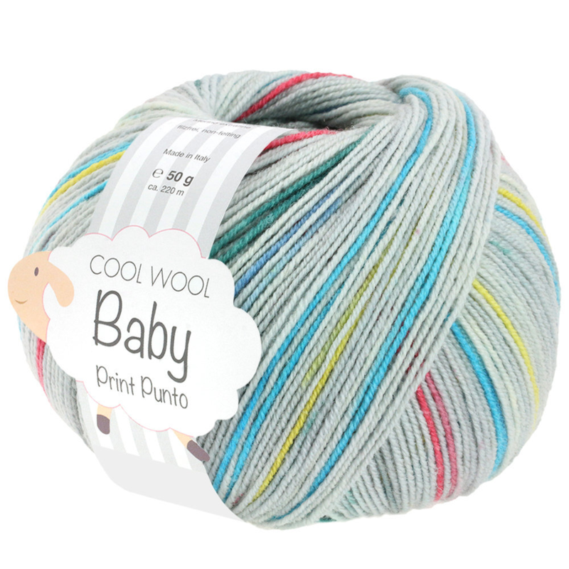 Lana Grossa Cool Wool Baby 314 Jasnoszary/Szary/Pomidorowy/Turkusowy/Cytrynowy żółty/Dymny niebieski