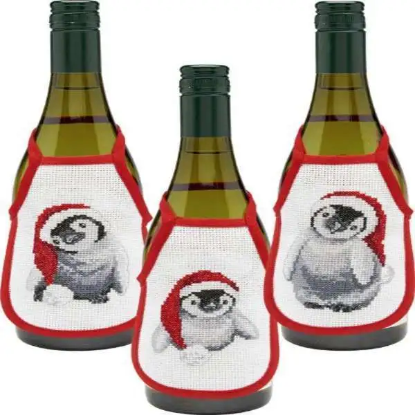 Embroidery Kits wine bottle apron penguin