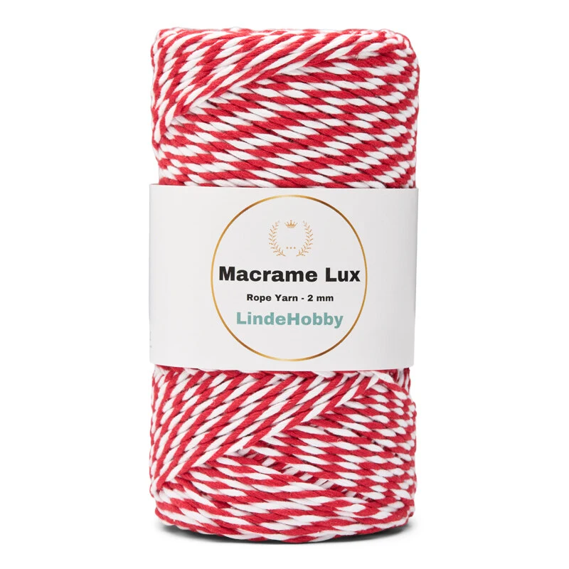 LindeHobby Macrame Lux, 2 mm 12 Czerwony i biały