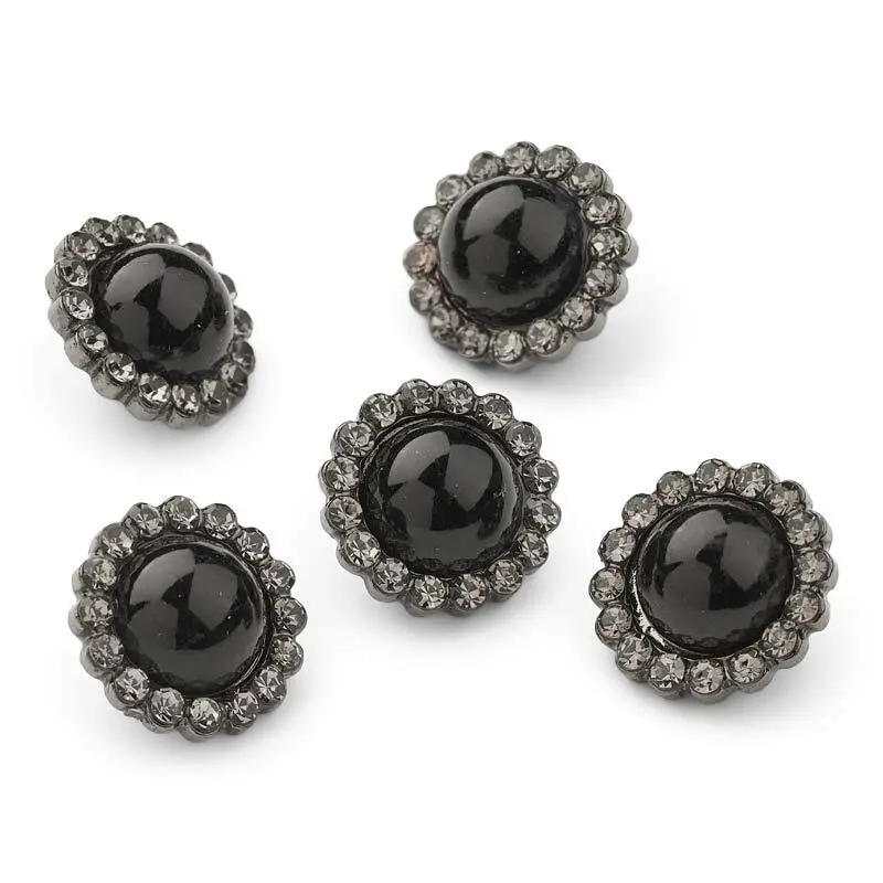 HobbyArts Guziki z kryształkami i perełkami, kolor czarny, 12 mm, 5 szt.