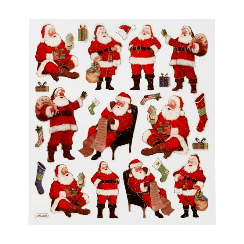 Naklejki, Boże Narodzenie, 15 x 16.5 cm, 1 arkusz Klasyczni Mikołaje