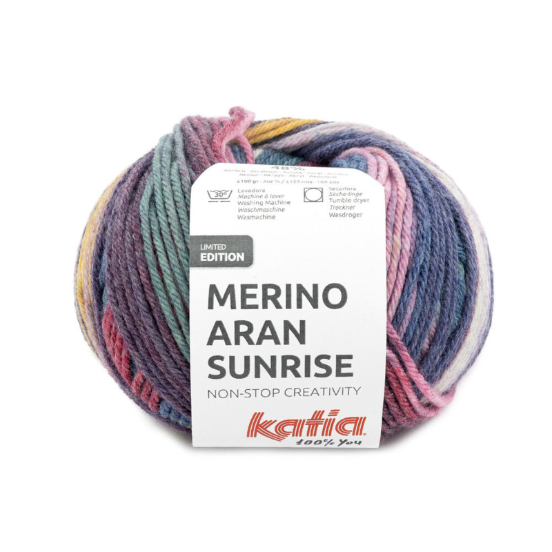 Katia Merino Aran Sunrise 306 Fuksja-Niebieski-Ochrowy Żółty