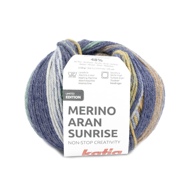 Katia Merino Aran Sunrise 307 Niebieski-Zielony-Ochrowy Żółty