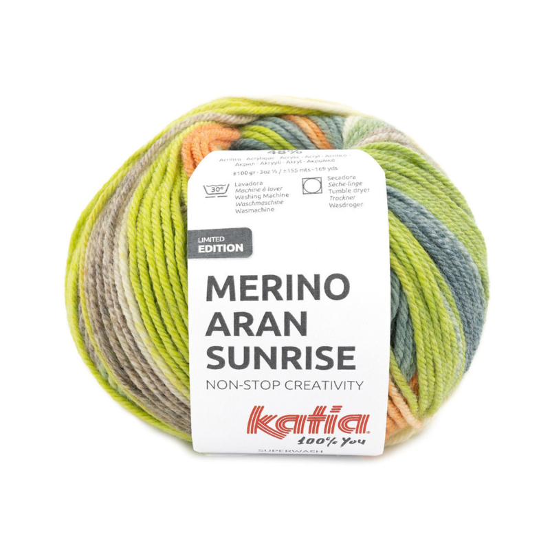 Katia Merino Aran Sunrise 301 Niebieskozielony-Pomarańczowy-Pistacjowy