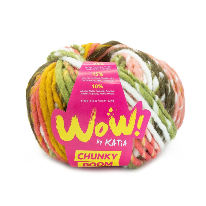 Katia Wow Chunky Boom 304 Zielony-Ochrowy żółty-Różowy