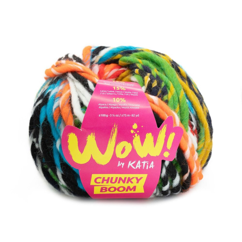 Katia Wow Chunky Boom 305 Niebieski-Zielony-Sygnalizacyjny pomarańczowy-Czarny