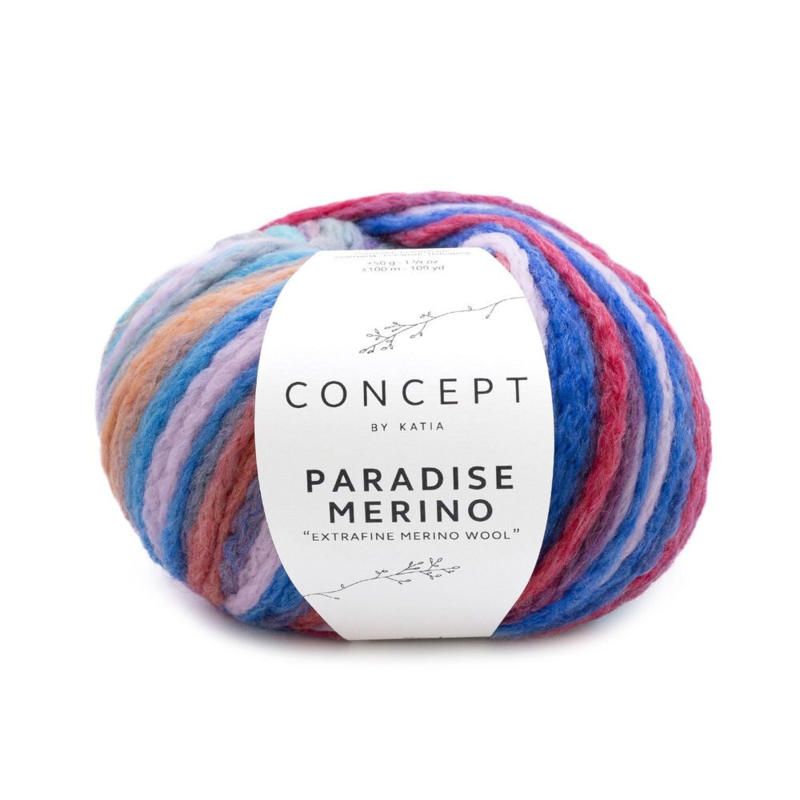 Katia Concept Paradise Merino 501 Kasztanowy-Brązowy-Niebieski-Pomarańczowy-Fioletowy