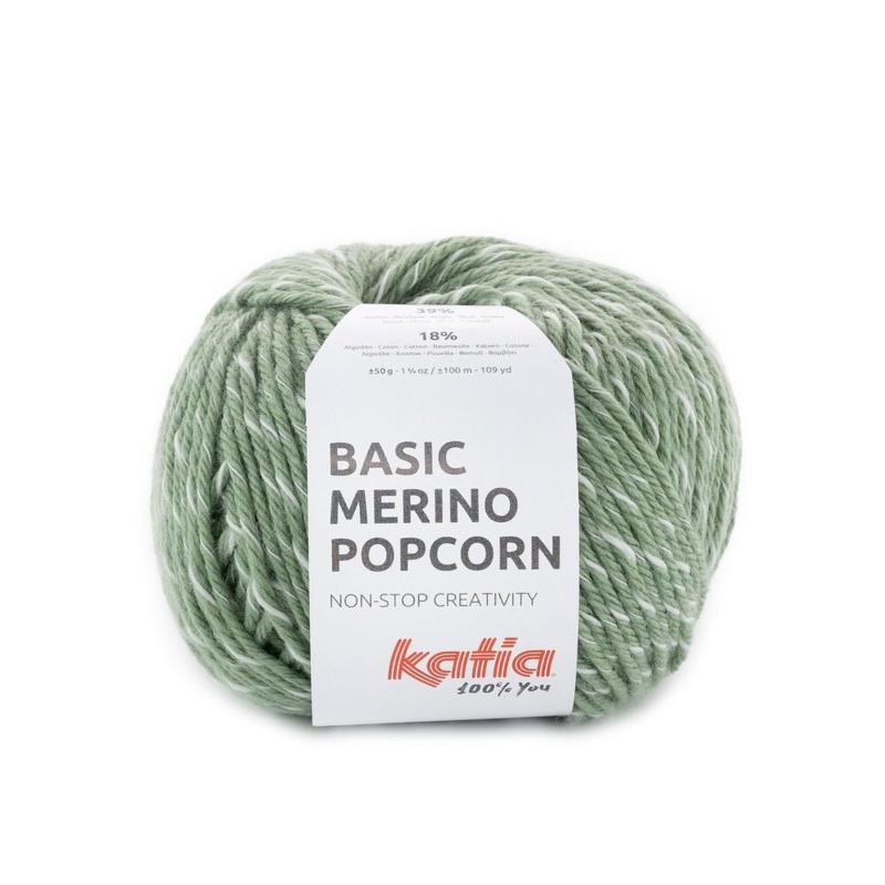 Katia Basic Merino Popcorn 108 Wojskowa zieleń-biały