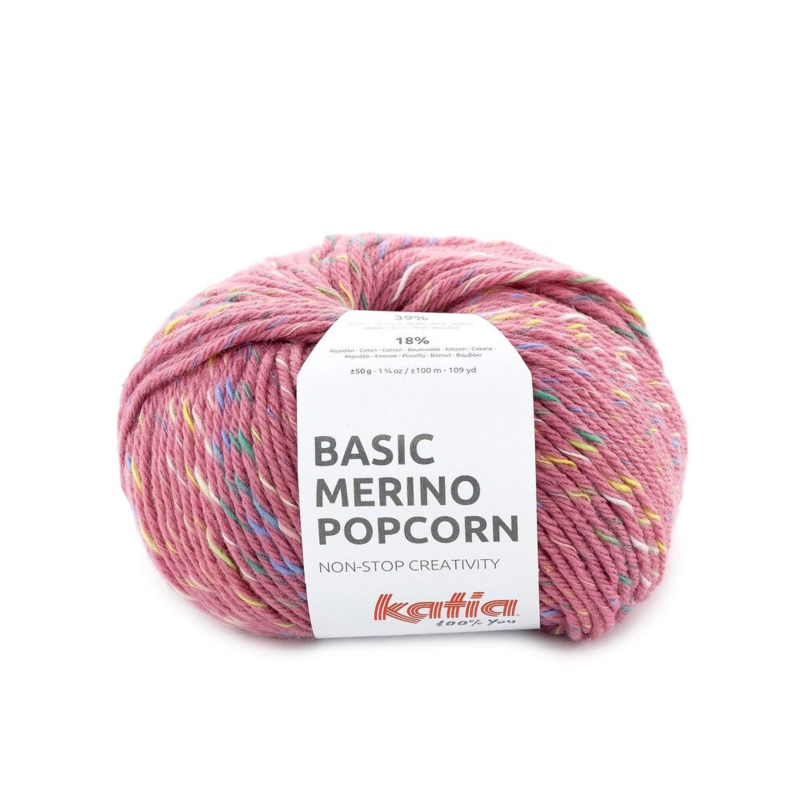 Katia Basic Merino Popcorn 200 Różowy-wielokolorowy