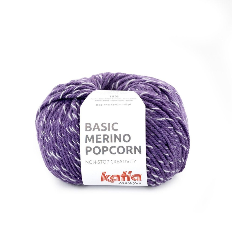 Katia Basic Merino Popcorn 100 Fioletowy-biały