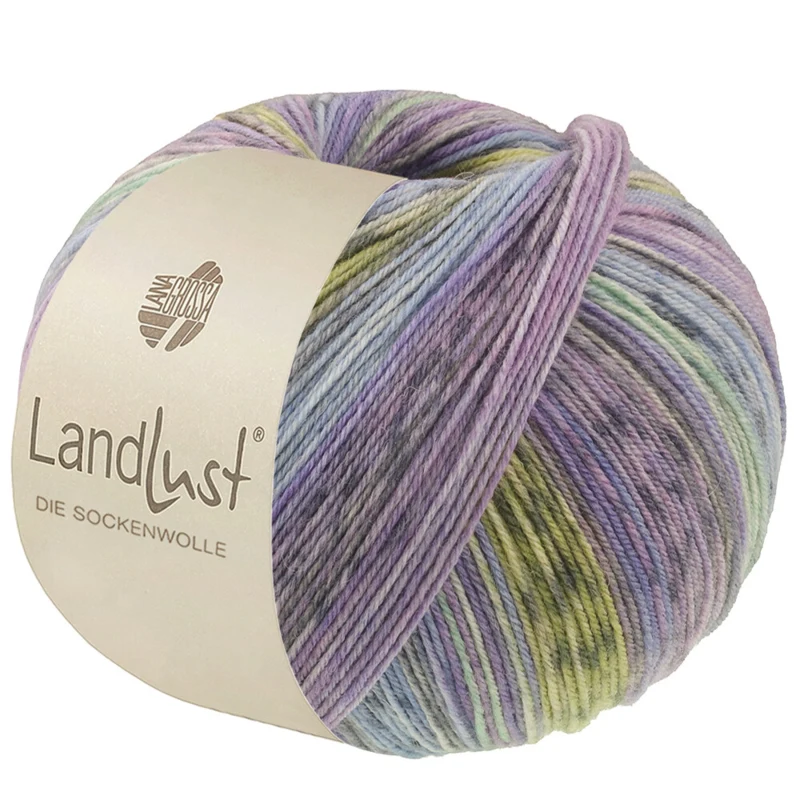 Lana Grossa Landlust Die Sockenwolle 618 Fioletowoniebieski/Jeans/Jasnoniebieski/Jasno-/Ciemnoszary/Jadeit/Pistacjowy/Liliowy w paski