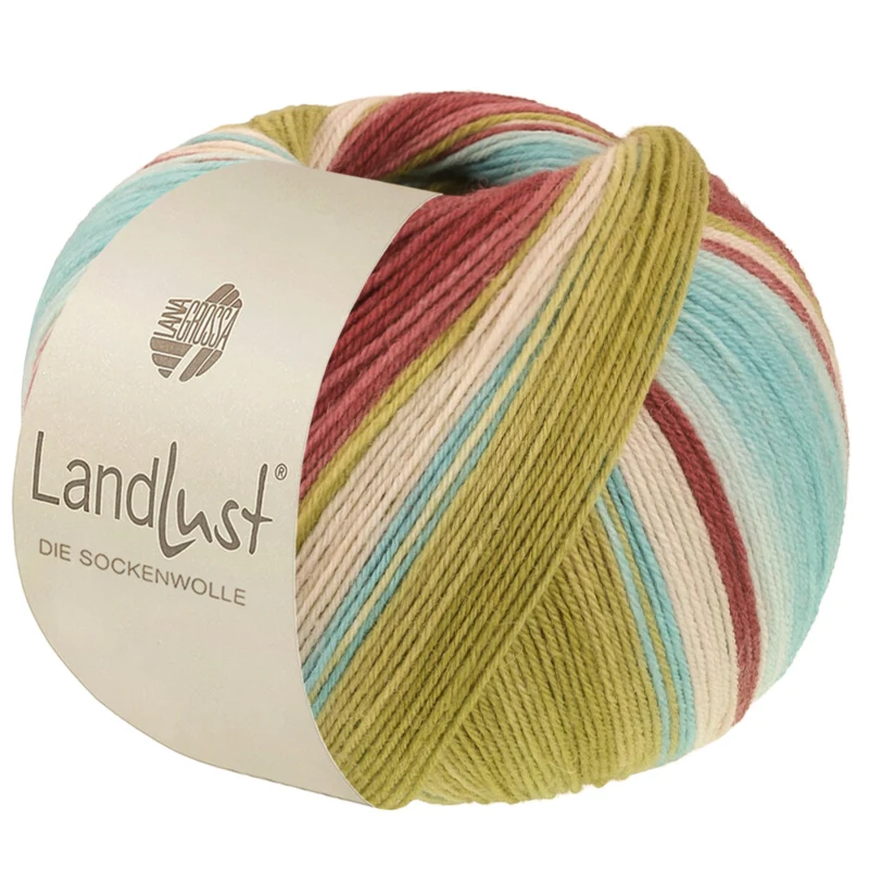 Lana Grossa Landlust Die Sockenwolle 136 Burgundowy/Szaroczerwony/Miętowy/Turkusowy/Pistacjowy/Naturalny w paski