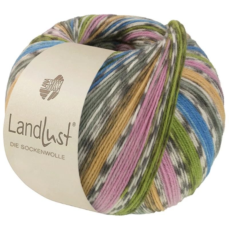 Lana Grossa Landlust Die Sockenwolle 822 Lazurowy/Szarozielony/Żółty/Fioletowy/Wiosenna zieleń/Złamana biel/Szary