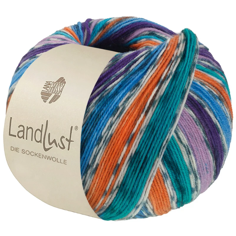 Lana Grossa Landlust Die Sockenwolle 821 Nocny błękit/Lazurowy/Orange/Morska zieleń/Fioletowy/Ciemnofioletowy/Złamana biel/Petrol