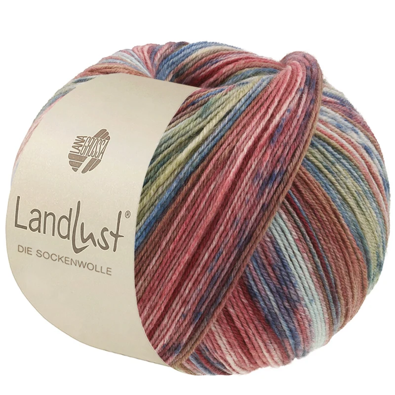 Lana Grossa Landlust Die Sockenwolle 617 Brązowy/Jeans/Wrzosowy/Naturalny/Jasnoniebieski/Rezeda zielona/Miętowy w paski