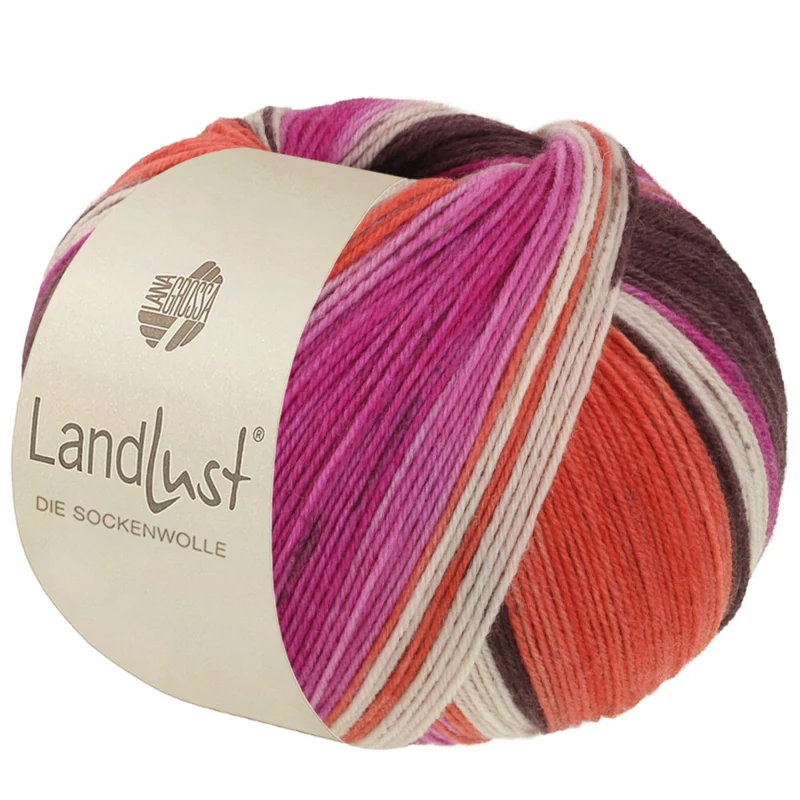 Lana Grossa Landlust Die Sockenwolle 135 Szarobrązowy/Fuksja/Ecru/Terakota/Orchidea w paski