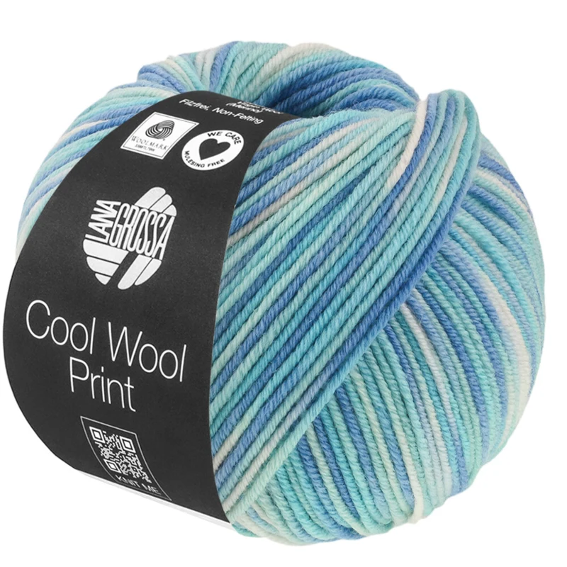 Lana Grossa Cool Wool Print 844 Turkusowy/Jasnoniebieski/Lazurowy/Złamana biel