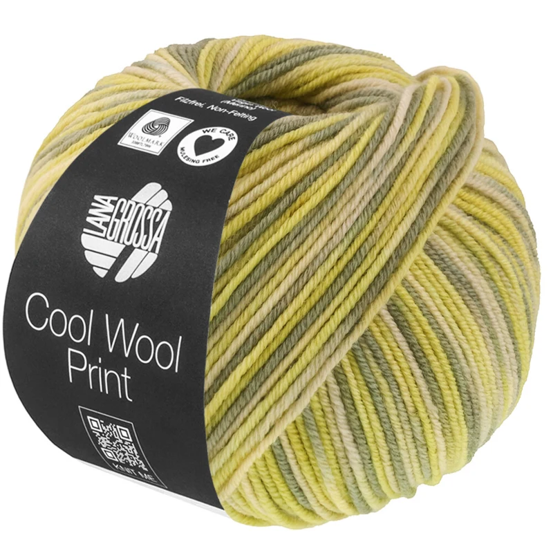 Lana Grossa Cool Wool Print 843 Zielonobeżowy/Limonkowy/Szarozielony/Zieleń rezedy