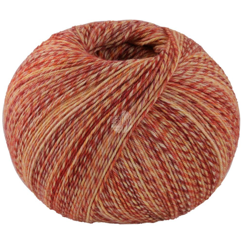 Lana Grossa Vintage Socks 1012 Melanżowany rdzawy/ciemnoczerwony/żółty/pomarańczowy/kremowy