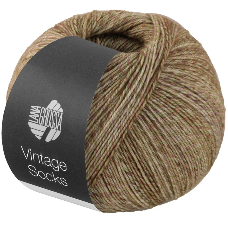Lana Grossa Vintage Socks 1013 Melanżowany khaki/jasny beż/delikatna zieleń/brązowy