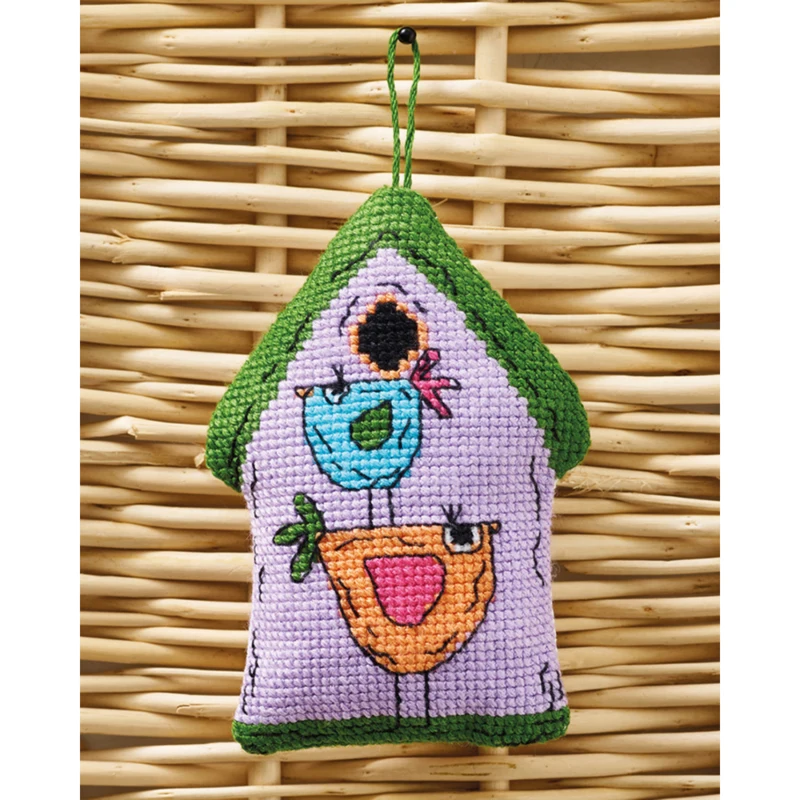 Fioletowy domek dla ptaków 2 ptaki 7x9 cm