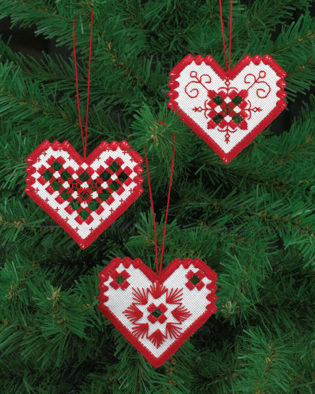 Zestaw do haftu Hardanger serce czerwone x3 7,5x8 cm