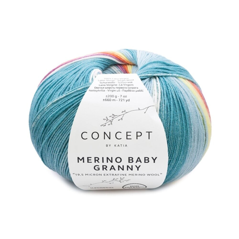 Katia Concept Merino Baby Granny 503 Pastelowy zielony-pastelowy niebieski-pastelowy żółty