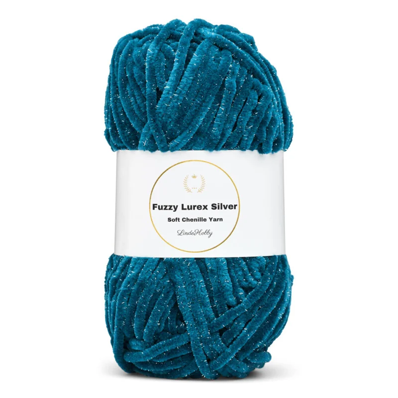 LindeHobby Fuzzy Chenille Silver Lurex 18 Zielony petrol / ciemny turkus