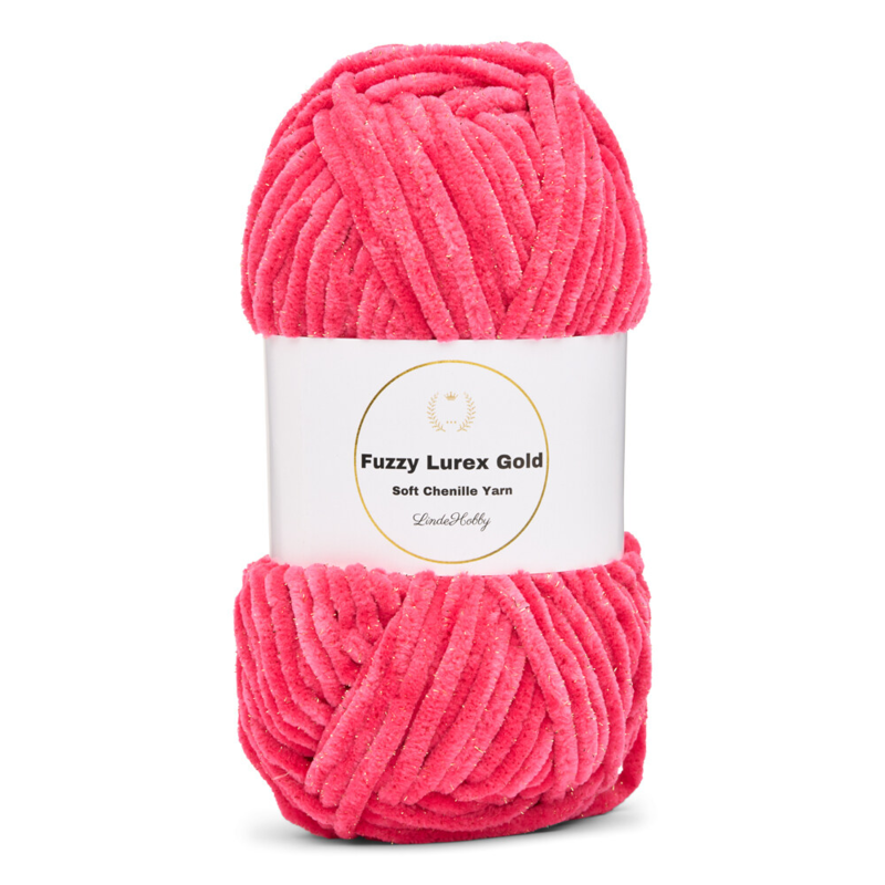 LindeHobby Fuzzy Chenille Gold Lurex 21 Ciemny cukierkowy róż