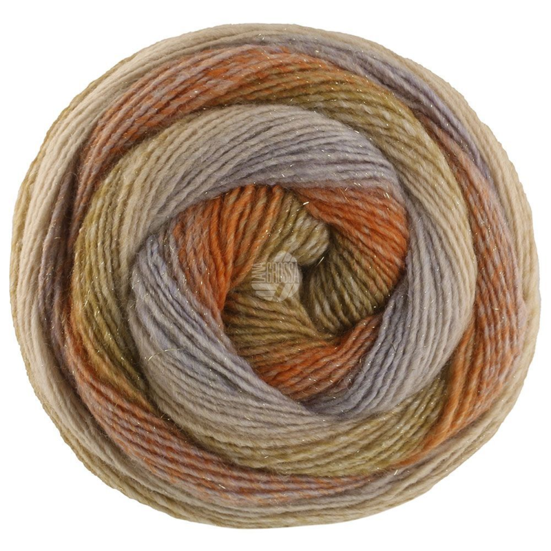 Lana Grossa Gomitolo Gala 4028 Piaskowy/beżowoszary/rdzawy/pomarańczowy/zielonopomarańczowy/khaki/zielona trzcina/jasny beżowy