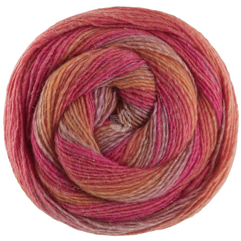 Lana Grossa Gomitolo Gala 4032 Szarofioletowy/różowy/pomidorowy/czarwonopomarańczowy