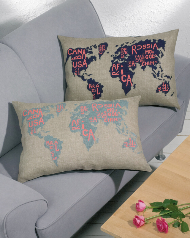 Zestaw do haftu Mapa świata szaroniebieska 68 x 46 cm