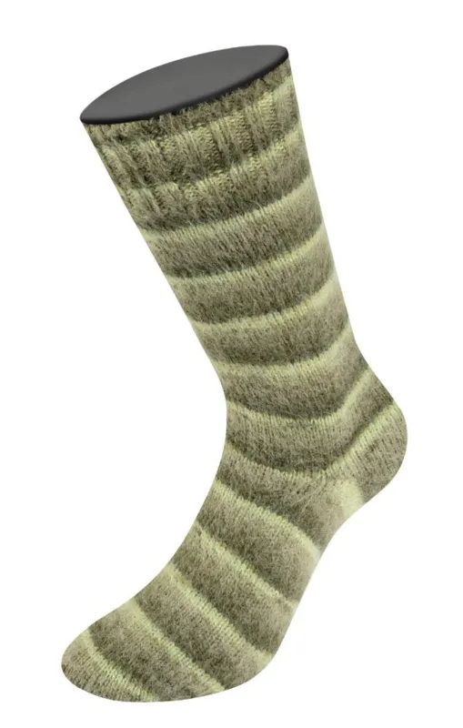 Lana Grossa Cosy Socks Soft Stripes 107 Jasnozielony/rezedowy/szarozielony/zieleń mchu