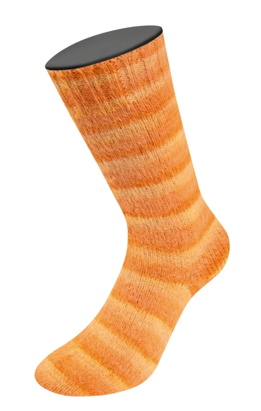 Lana Grossa Cosy Socks Soft Stripes 112 Bladopomarańczowy/mandarynkowy/pomarańczowy