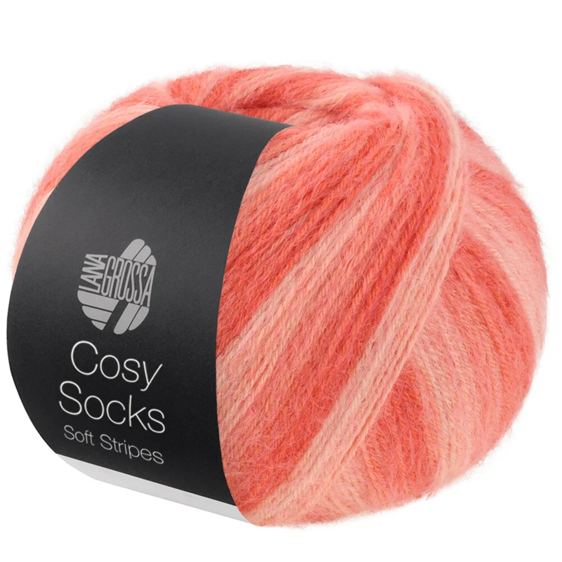 Lana Grossa Cosy Socks Soft Stripes 113 Łososiowy/łososiowoczerwony/koralowy