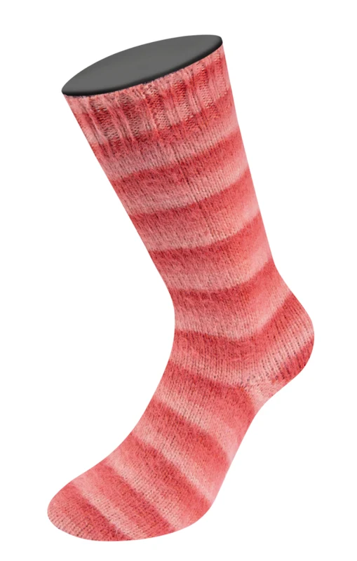Lana Grossa Cosy Socks Soft Stripes 113 Łososiowy/łososiowoczerwony/koralowy